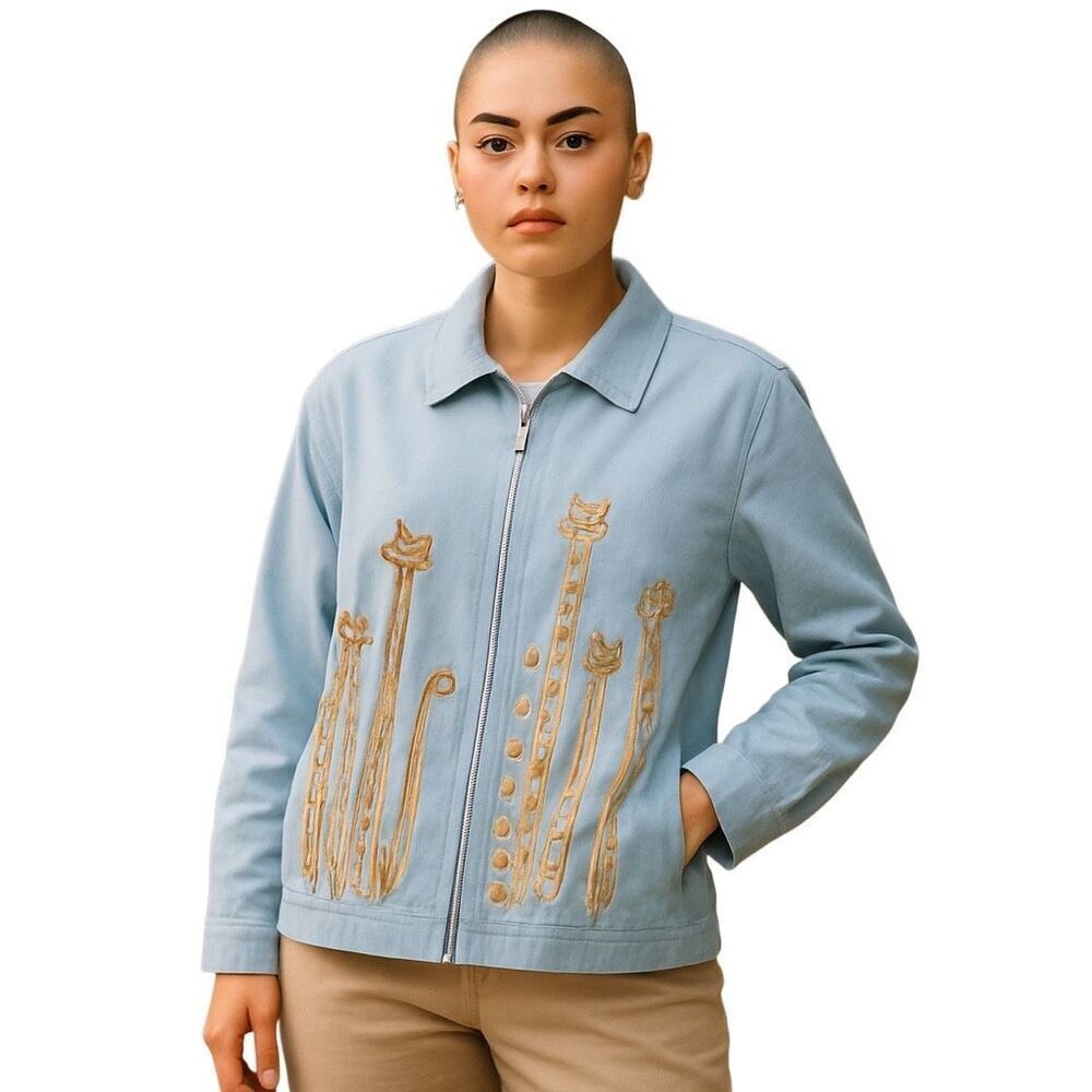 Vintage Silk Happy Cat Bomber Jacket